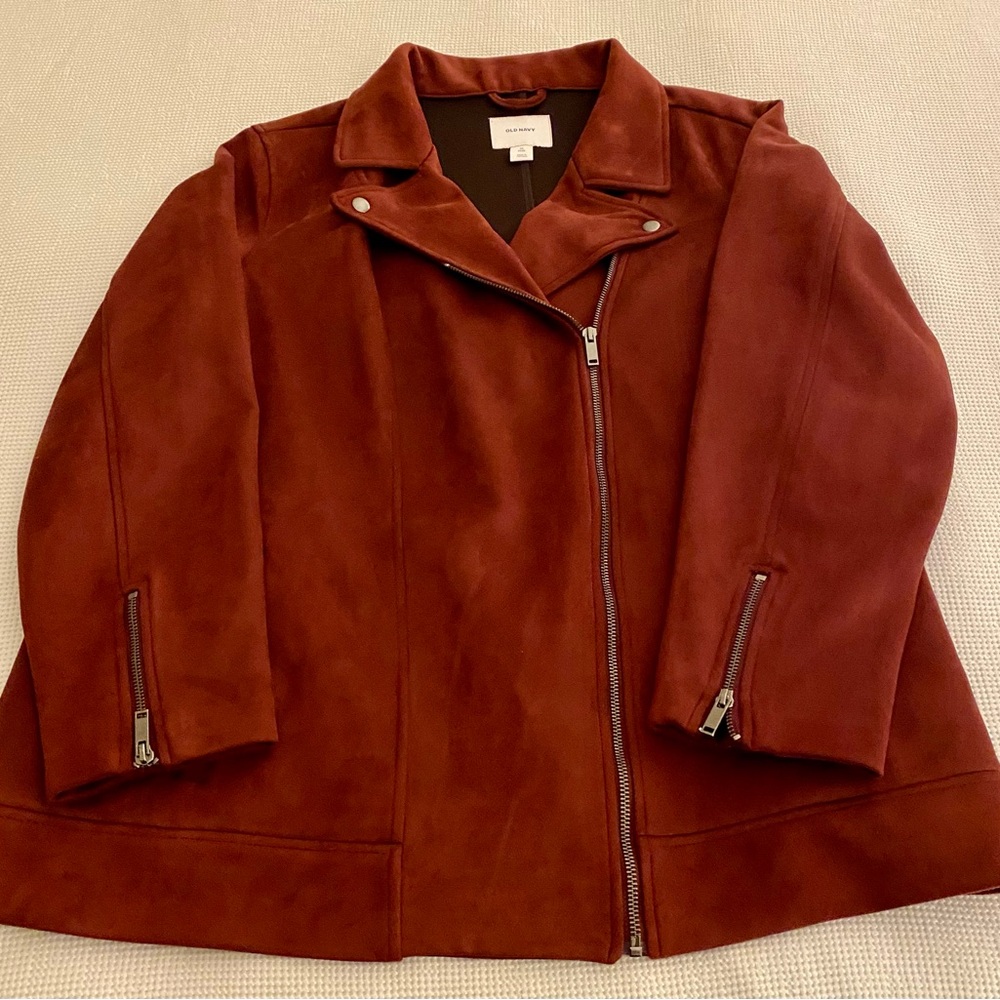 Old Navy Burgundy Faux Suede Moto Jacket with Relaxed Fit